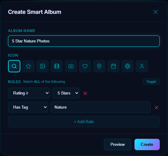 Smart Albums in Pluto Photos